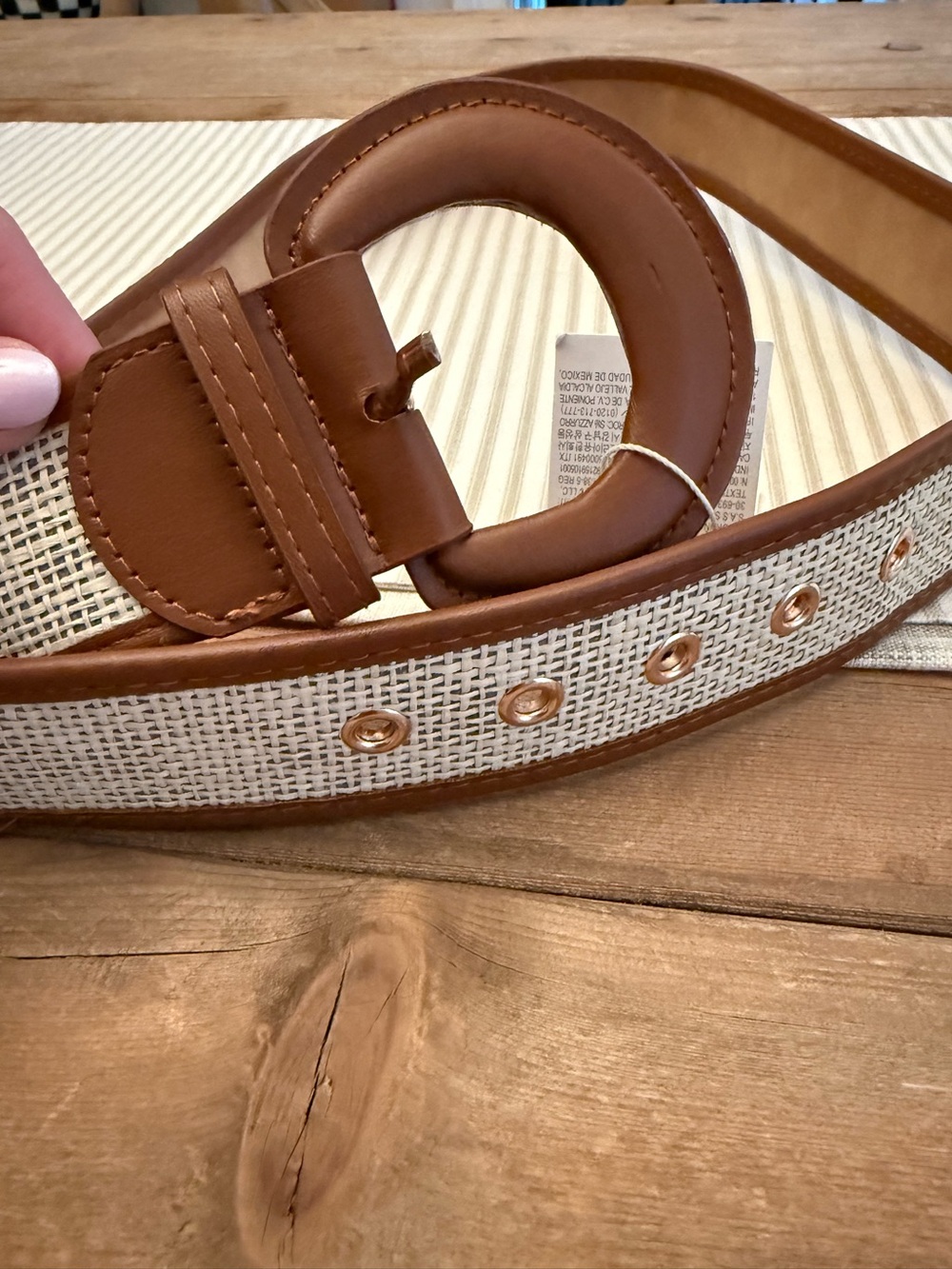 Brown and Cream Woven Leather Belt